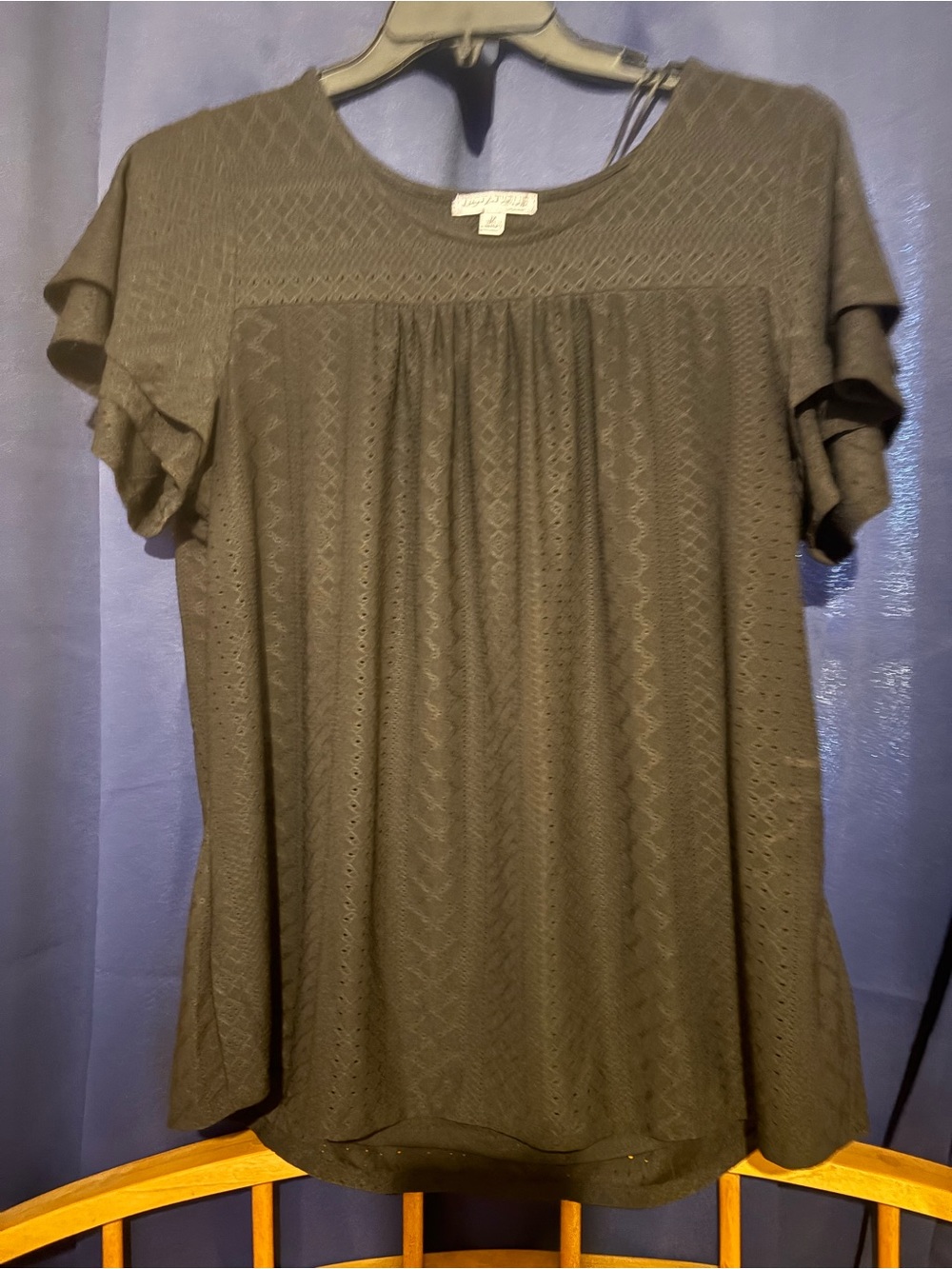 Notations Black Short-Sleeve Eyelet Knit Top